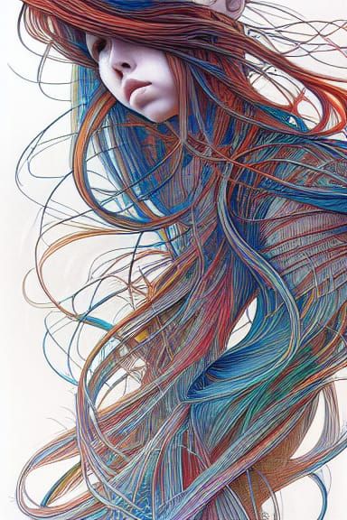 Girl with Flowing Hair in Digital Art Style