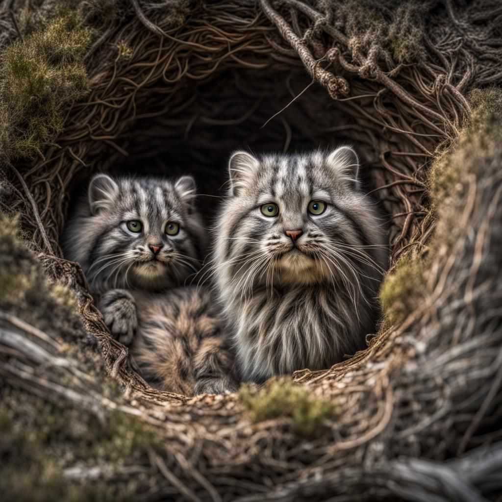 Hyperrealistic Pallas Cat Nest in High Definition