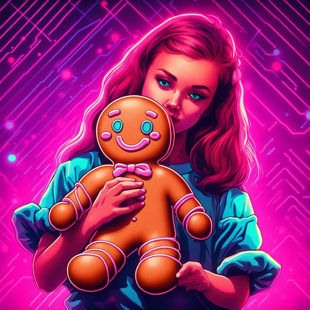 A girl holding a gingerbread man