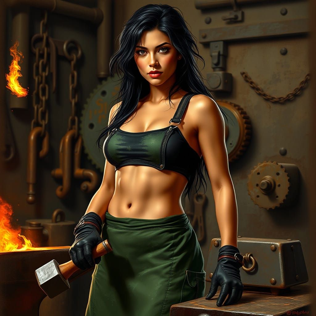 Sensual Latina Blacksmith Exudes Strength and Artistry in In...