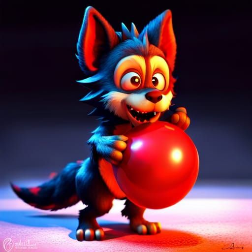 Cute Werewolf with Balloon in Pixar Style