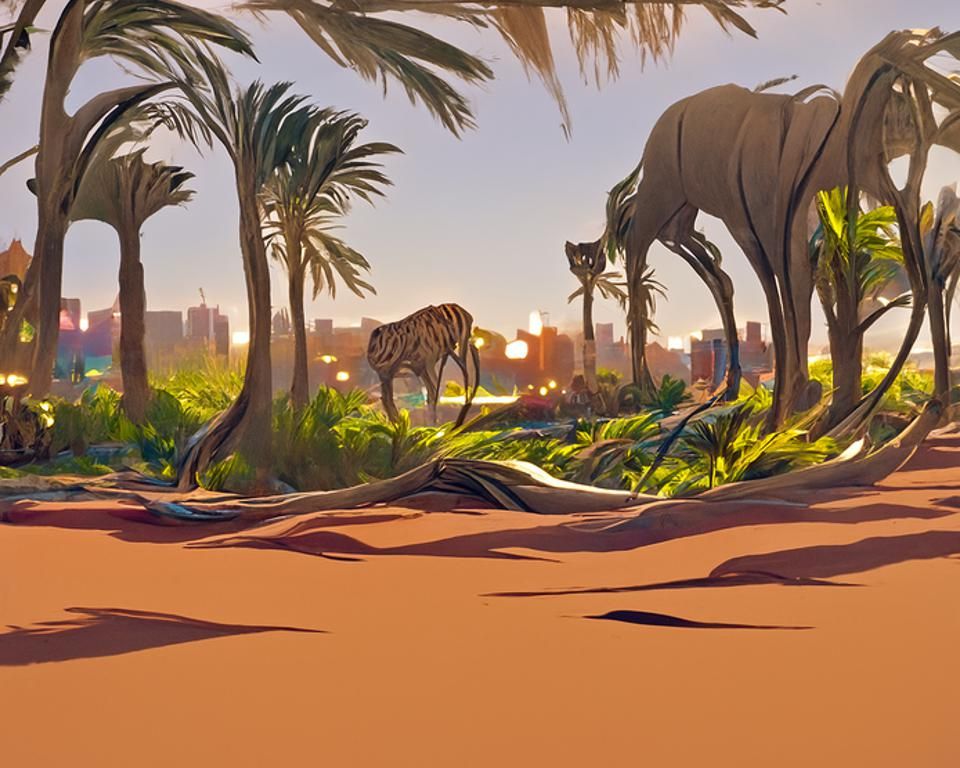 Lively Oasis in Savannah: Digital Art