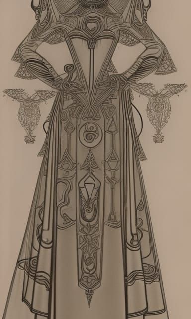 Elegant Devil Woman in Satanic Temple Pencil Sketch