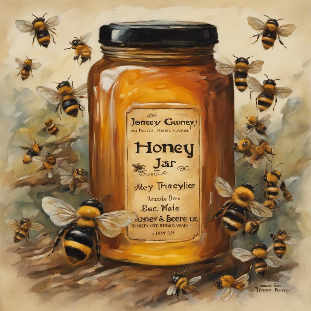 Honey Jar Label in Oil Painting Style