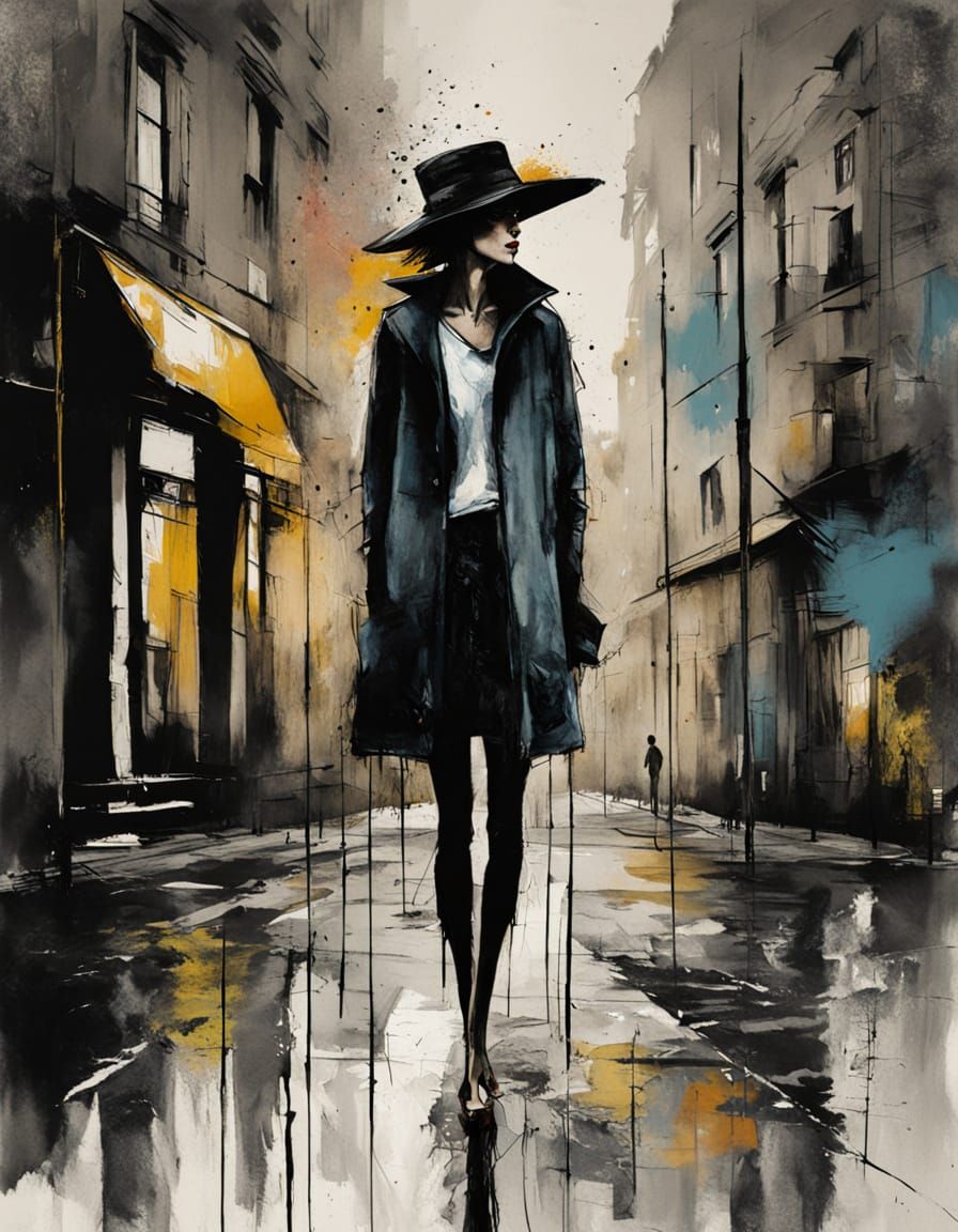 Melancholic Woman in Chaotic Collage Style