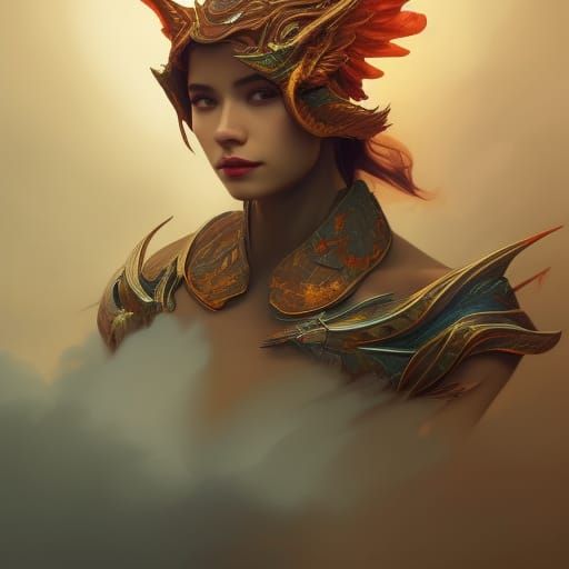 Dragon Phoenix Portrait in Hyperdetailed Digital Art