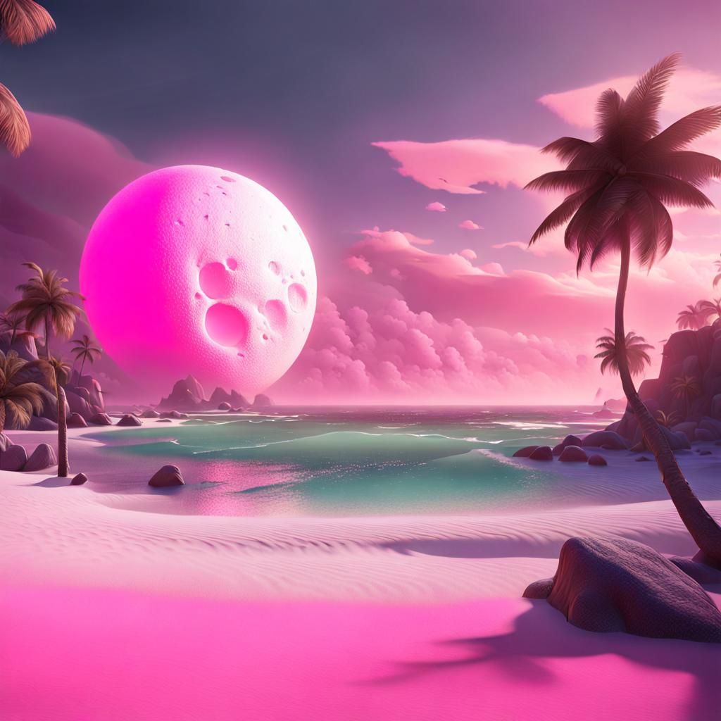 Pink Sky Beach: Fantastical Matte Painting
