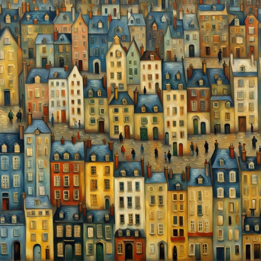 Cityscape in Van Gogh Style, Maximalist Image