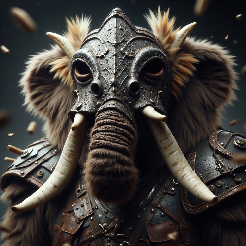Elephant in Intricate Helmet with Feathers