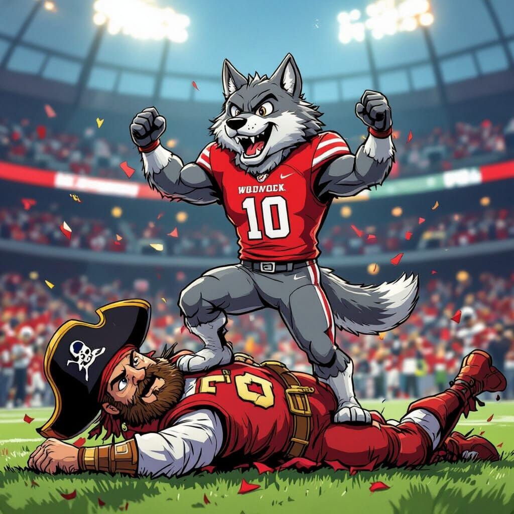 Victorious NCSU Wolfpack Mascot in Comic Book Style
