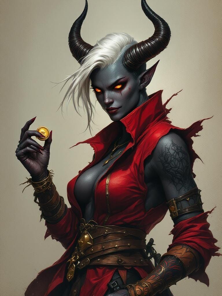 Fierce Tiefling Duelist with Rapiers, Digital Painting