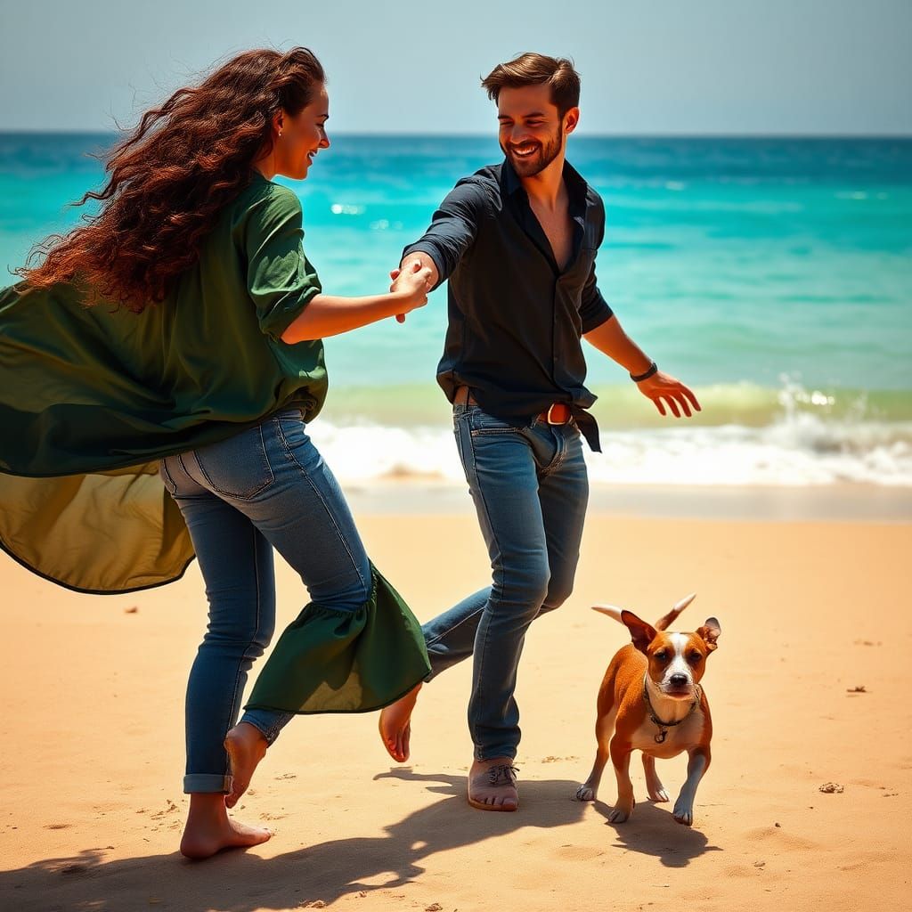 Woman Dancing on Beach in Hyper-Realistic Style