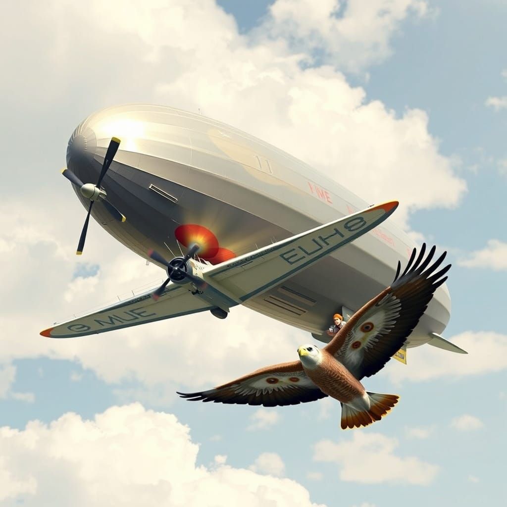 Vintage Biplanes and Condor Soaring Under Zeppelin