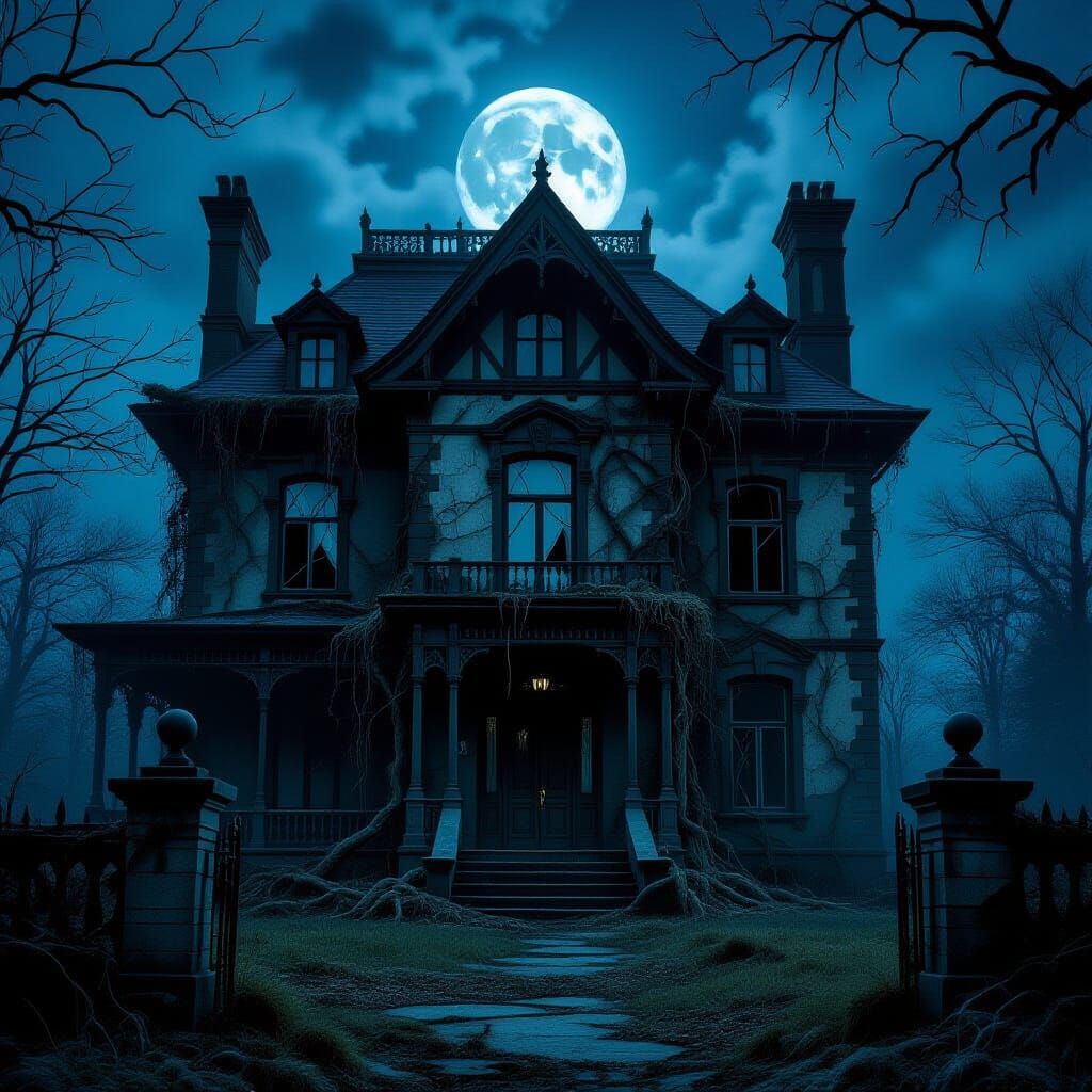 Eerie Victorian Mansion at Twilight in Gothic Horror Style