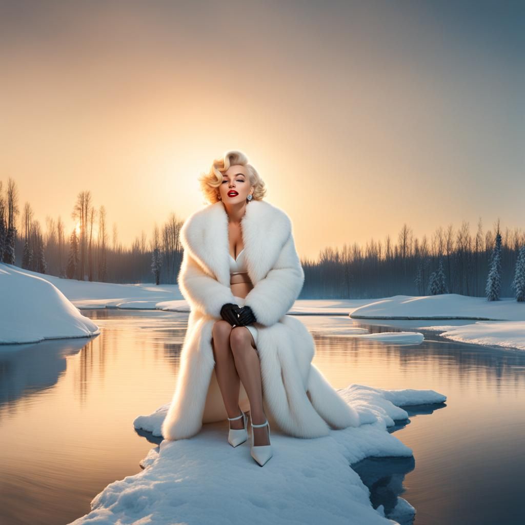 Marilyn Monroe Ice Fishing: Photorealistic 8K Concept Art
