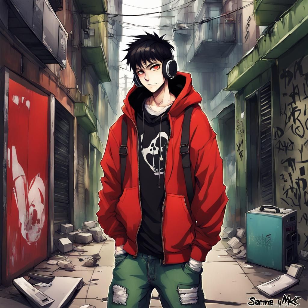 Street Punk in Alleyway, Anime Art Style