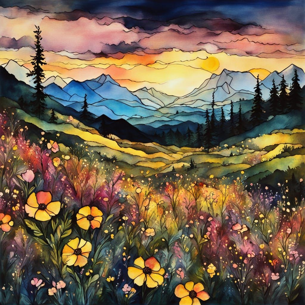Radiant Chiaroscuro Wildflowers in the Mountains