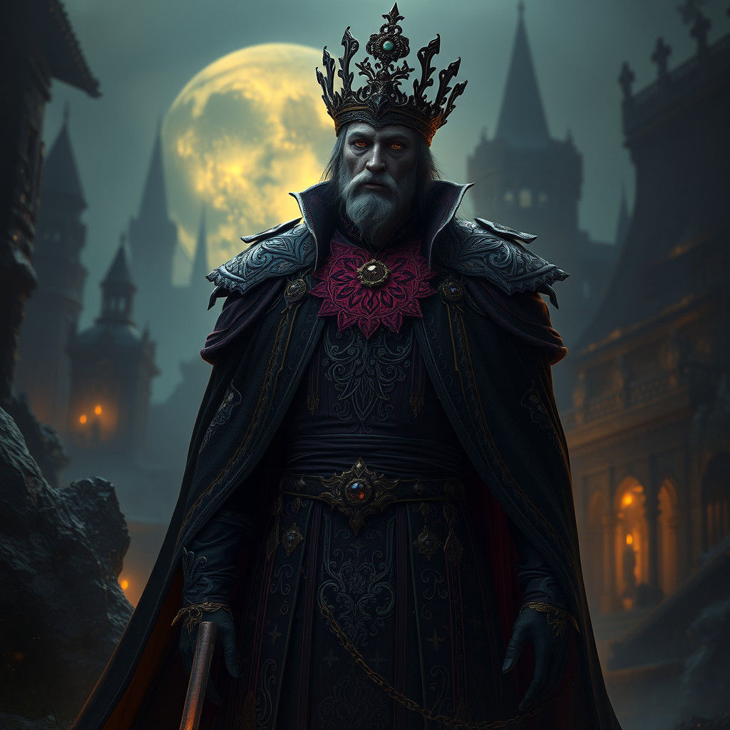 Majestic Figure in Twilight Realm, Art Nouveau Style