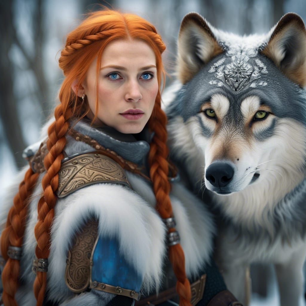 Nordic Seer Hunting with Wolves in Snowy Forest