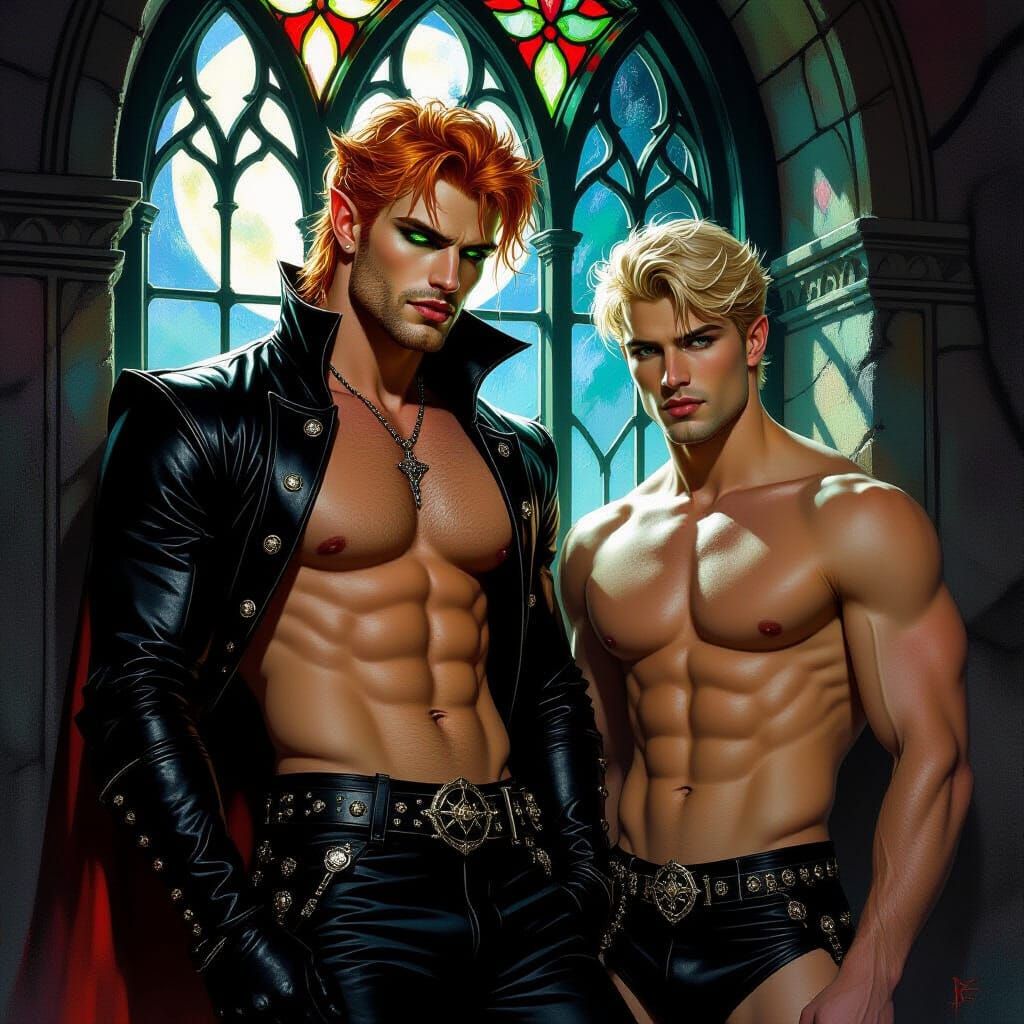 Vampire and Companion Under Ethereal Moonlight