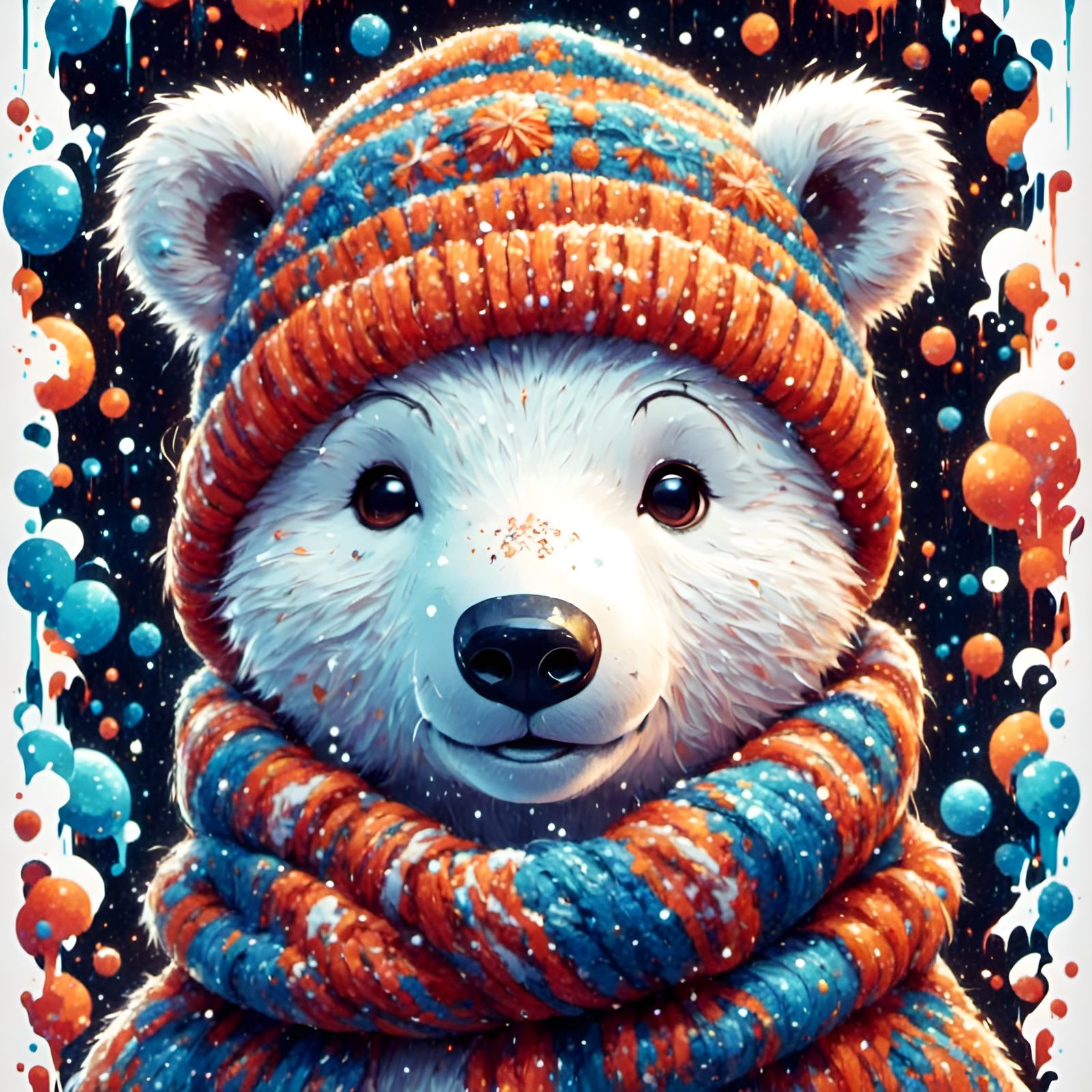 Cute Polar Bear Cub Portrait in Winter Blizzard