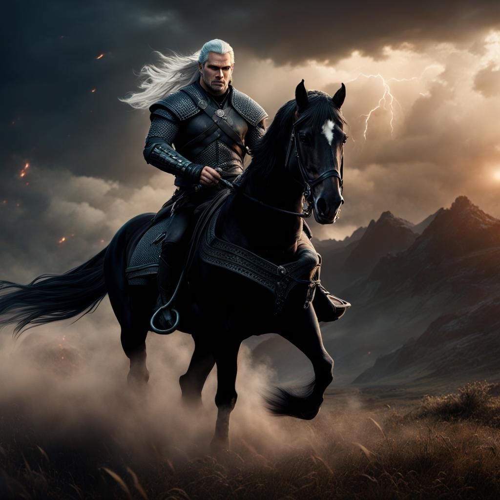 Fantasy Horseman in Lightning Storm: Digital Art