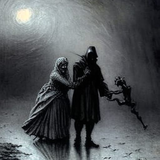 Gothic Horror Scene with Two Figures