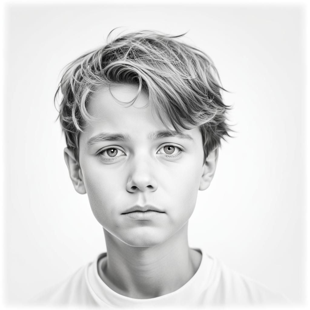 Minimalist High Key Portrait of Pensive Boy