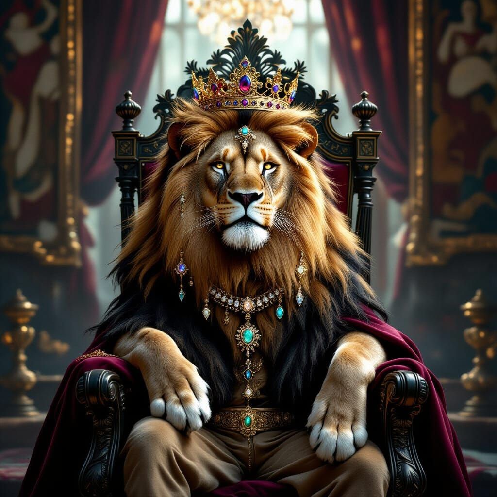Regal Lion King on Obsidian Throne