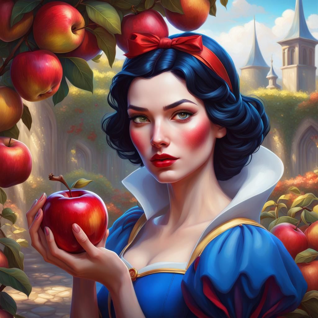 Snow White in Colourful Garden, Hyperdetailed Art