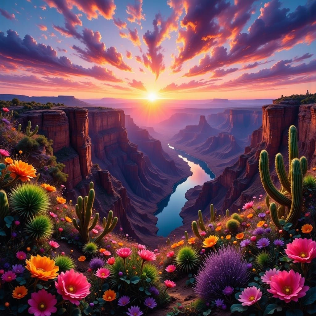 Grand Canyon Cliffs and River in Hyperrealism Style