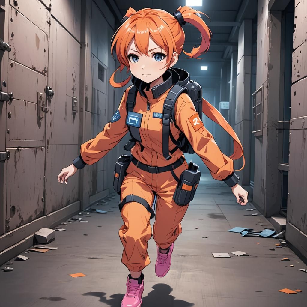 Anime Girl Inmate Escaping Futuristic Prison