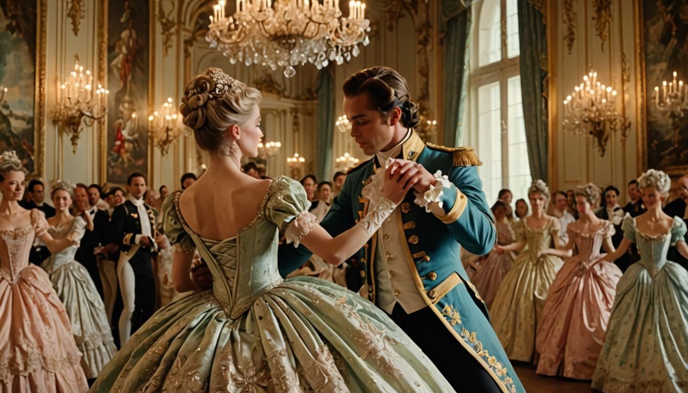 Prince and Princess Waltz in Rococo Ballroom