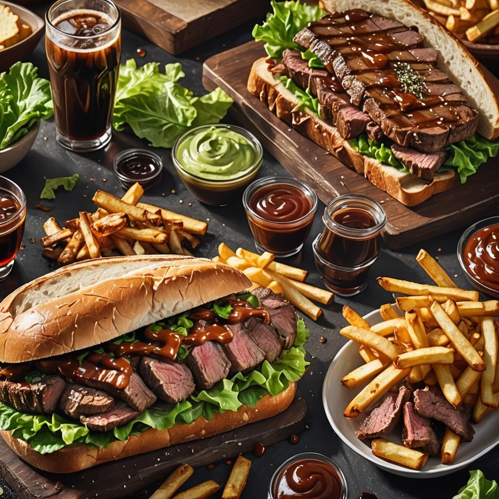 Juicy Tri-Tip Steak Sandwich: Hyperrealistic Digital Art