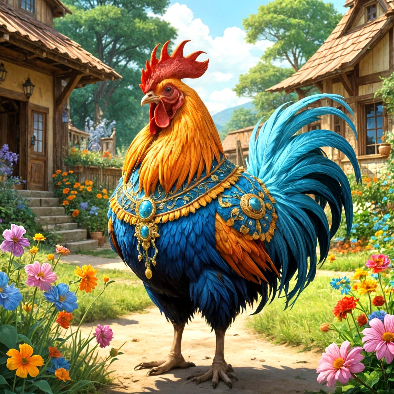 Regal Farm Fowl in Jester Attire