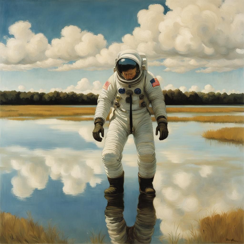 Astronaut in Lake: Realism Art Style