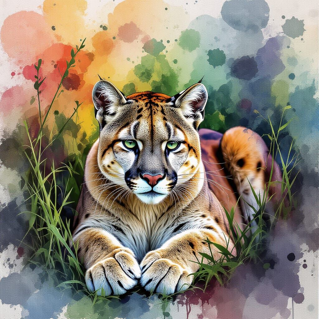Puma in Brush: Watercolor Graffiti Art