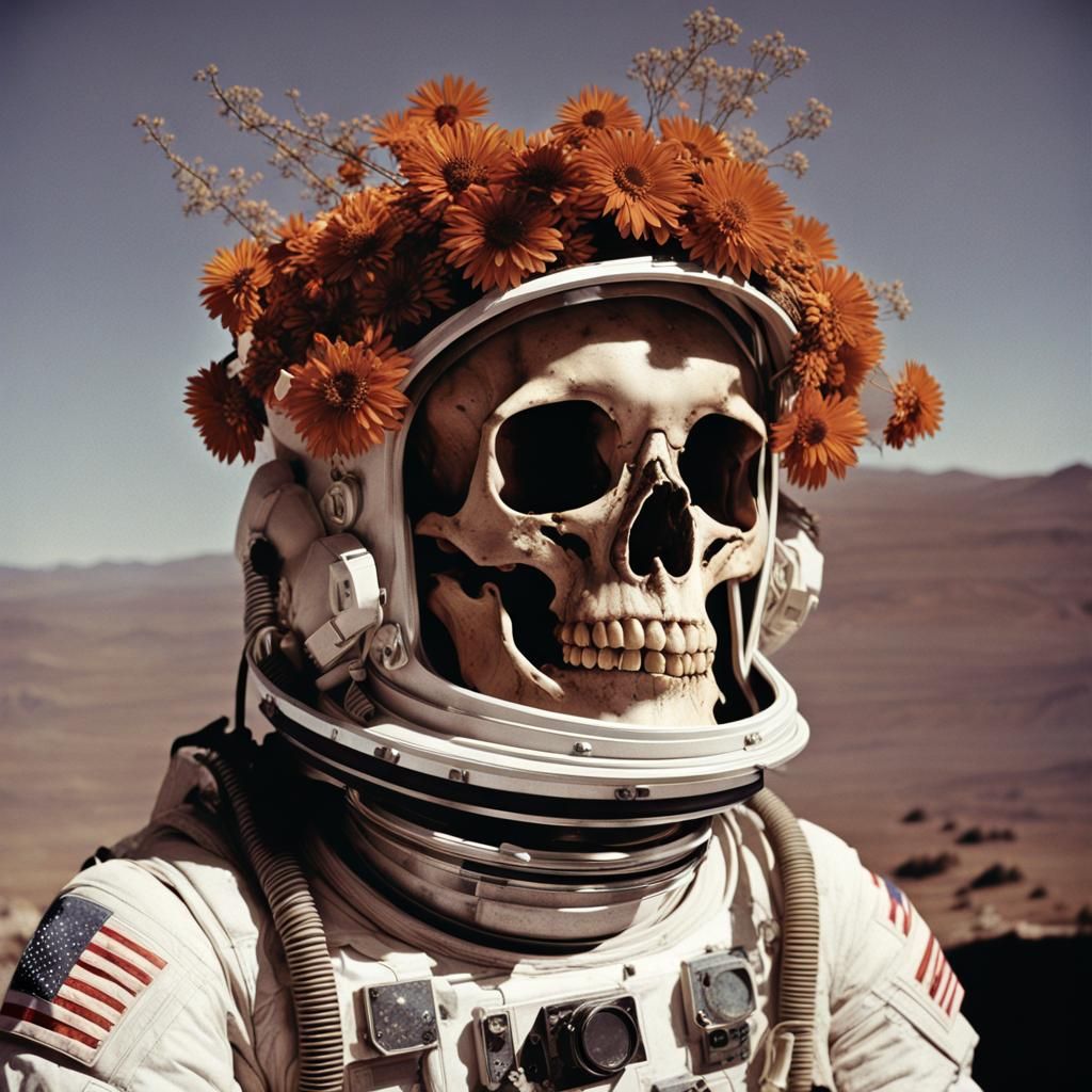 Macabre Astronaut Skull in Desolate Space