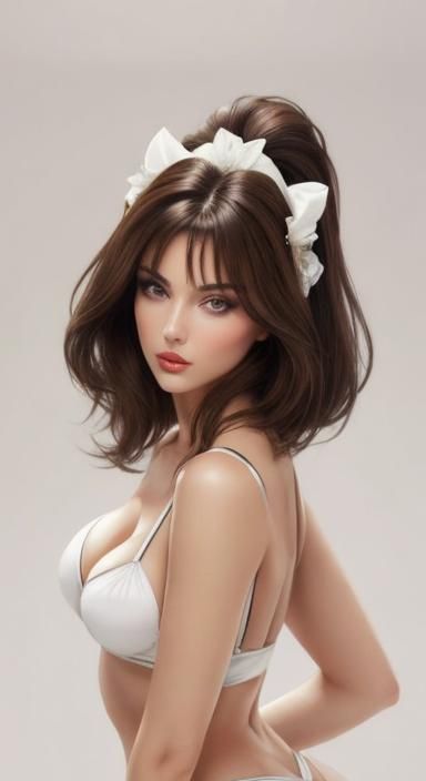 Beautiful brunette babe, pretty face, alluring eyes, provocative look,perky breasted, small perky buttocks, life-like