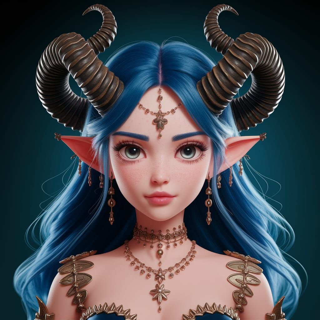 Intricate Lady Demon Portrait in Anime Style with Deep Color...