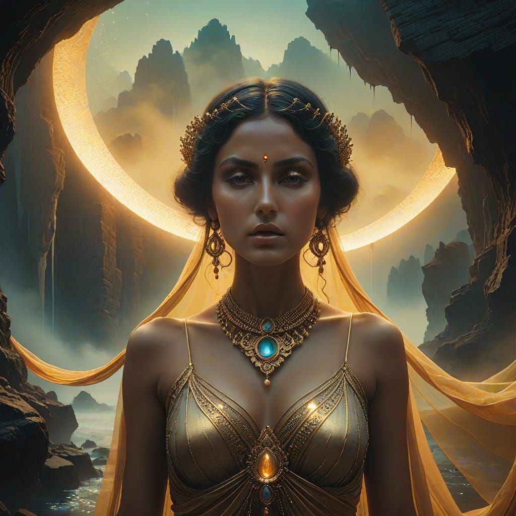 Radiant mystique unfolds on a celestial tapestry of light