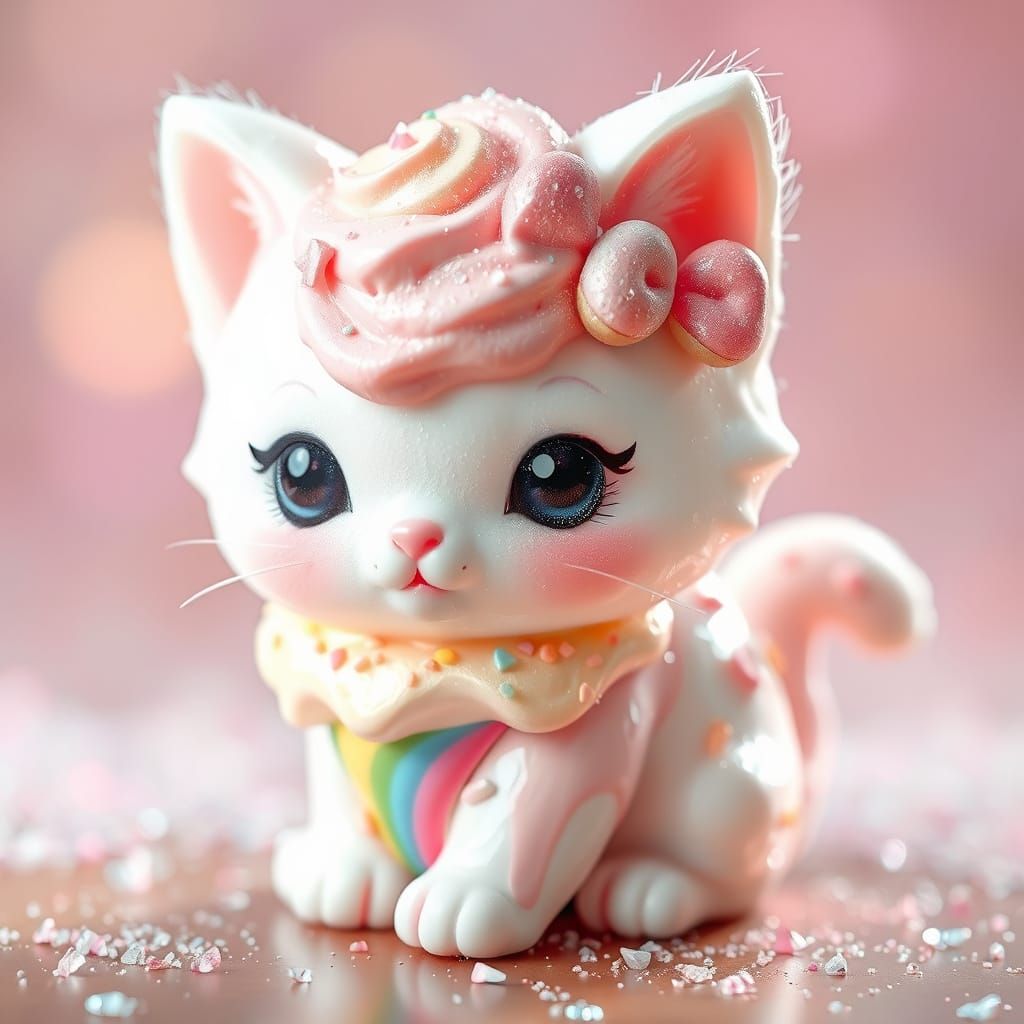 Rainbow Ice Cream Kitten: Kawaii Style Illustration
