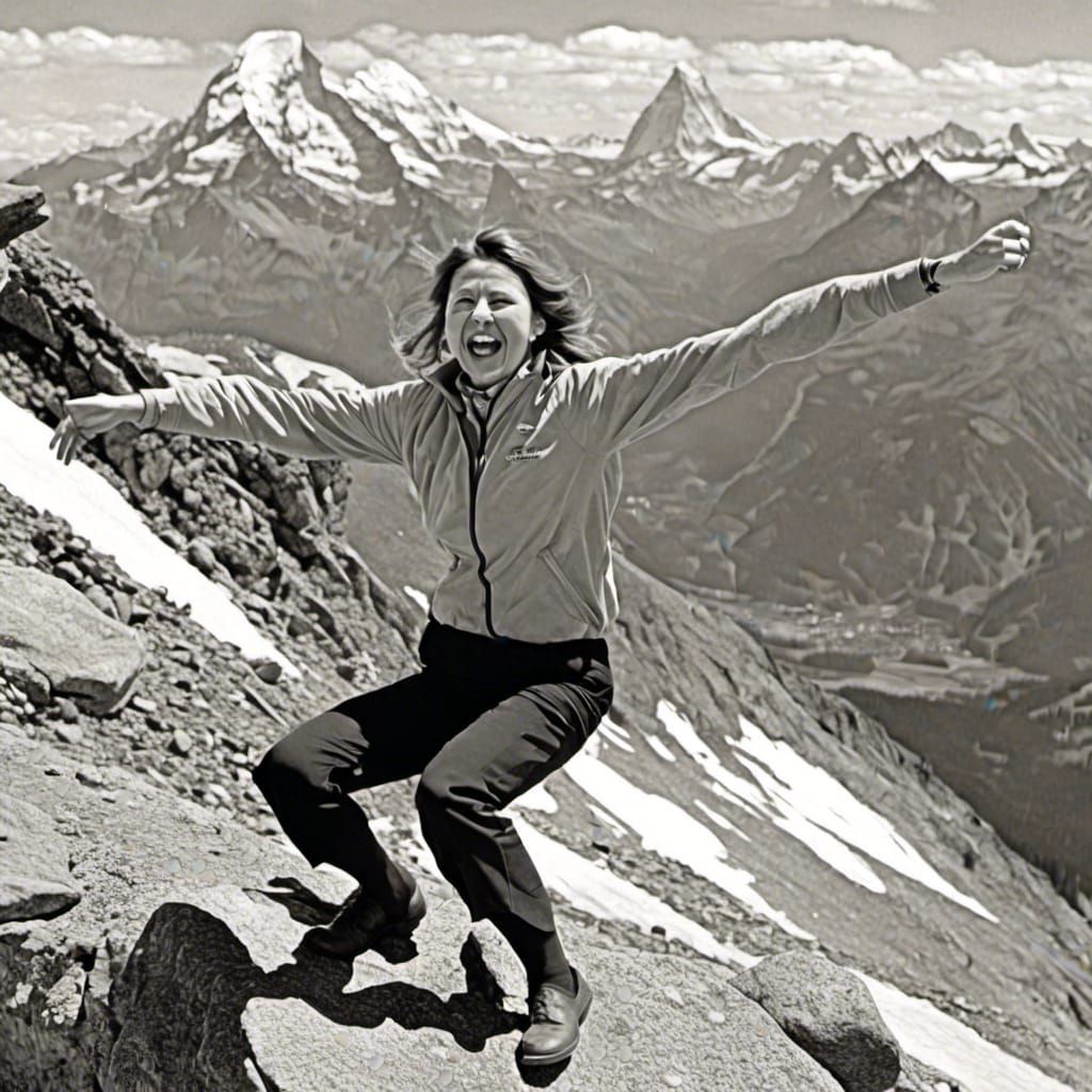 Hyper-Realistic Vintage Photo: Woman Climbs Matterhorn