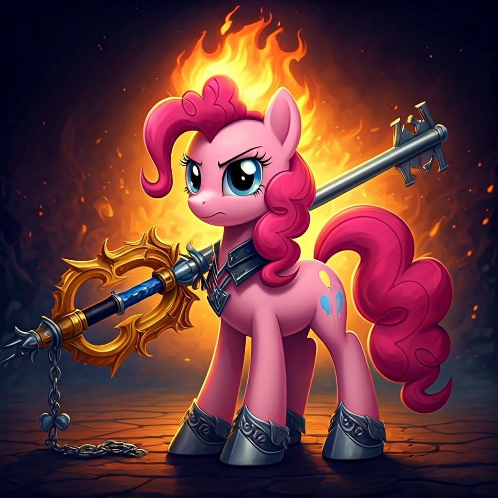 Cyberpunk Pony Fire Mage Wields Keyblade in Vibrant Concept ...