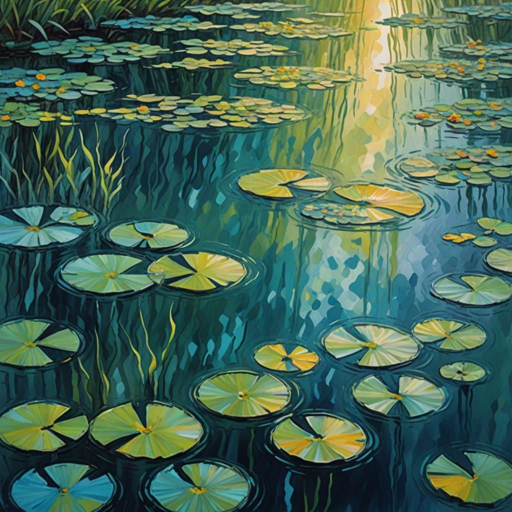 Abstract Face in Lagoon: Impressionist Gouache Watercolor