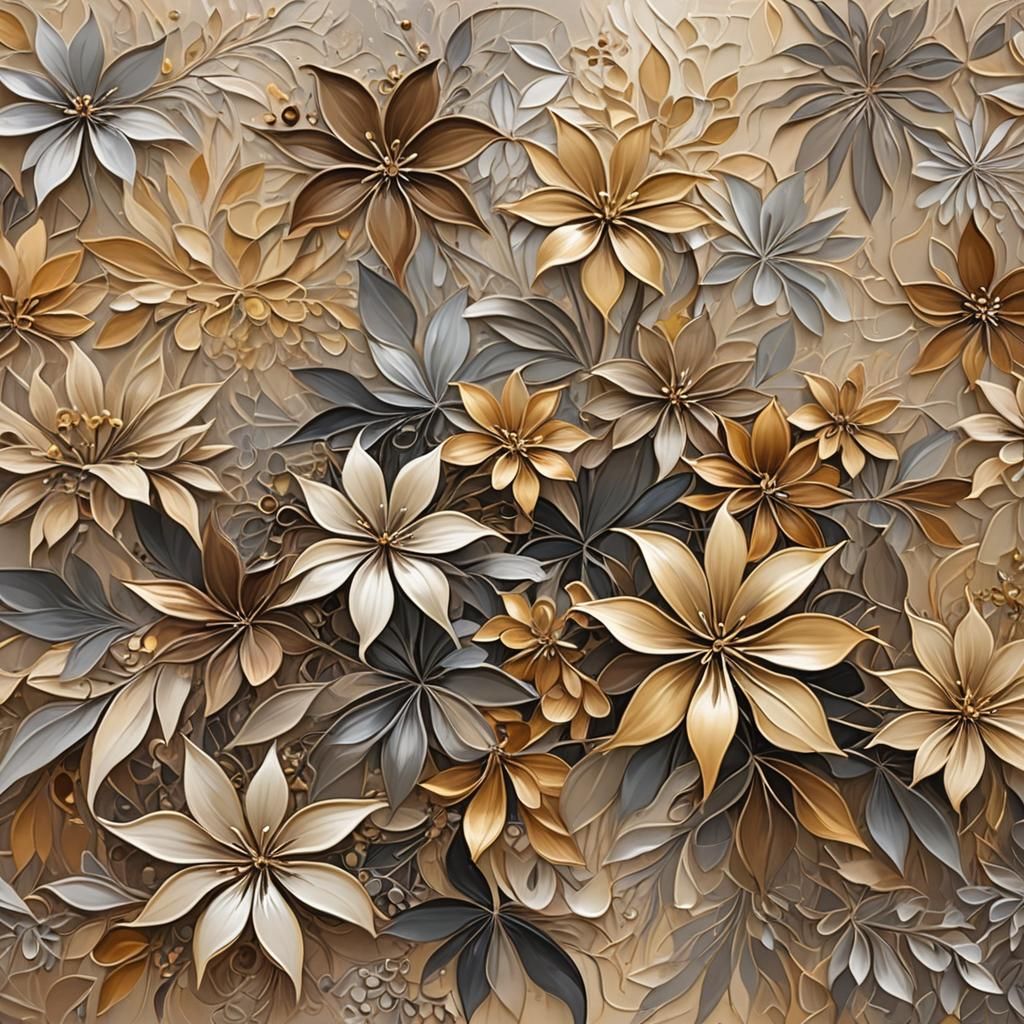 Botanical Flowers in Gradients, Abstract Oil Painting