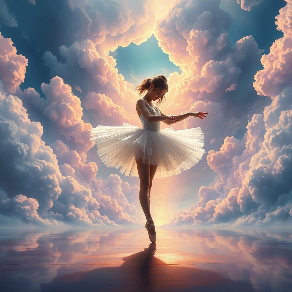 Enchanted Ballerina in Dreamlike Landscape