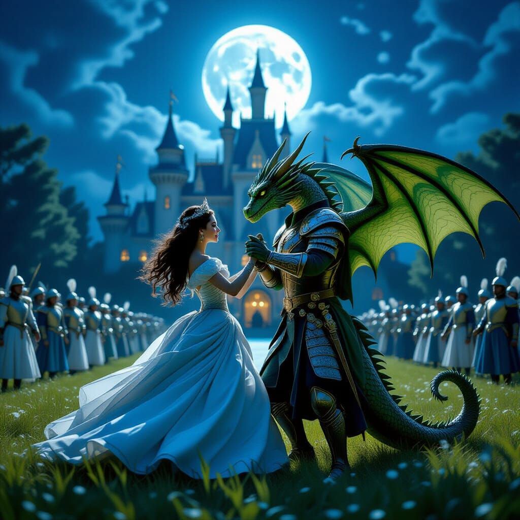 Princess and Dragon Prince Dance Under Full Moon