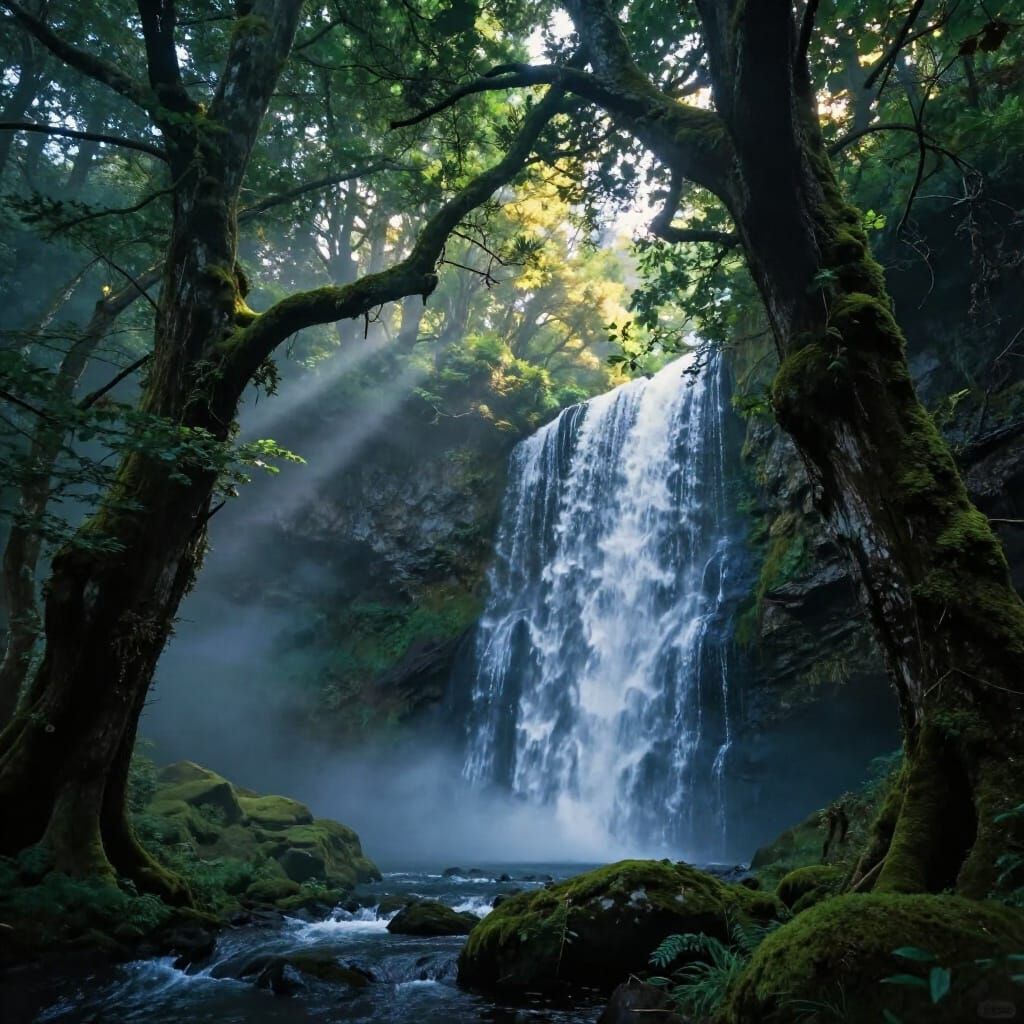 Mystical Irish Forest with Cascading Waterfalls