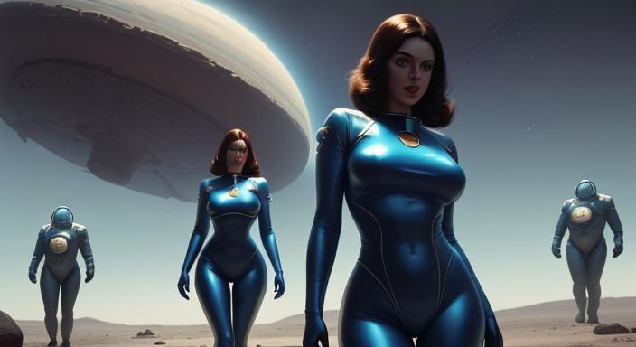 Cosmonaut on Alien Planet in Retro-Futuristic Style